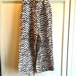 Tahari Brown Zebra Striped Linen Wide Leg Pants
